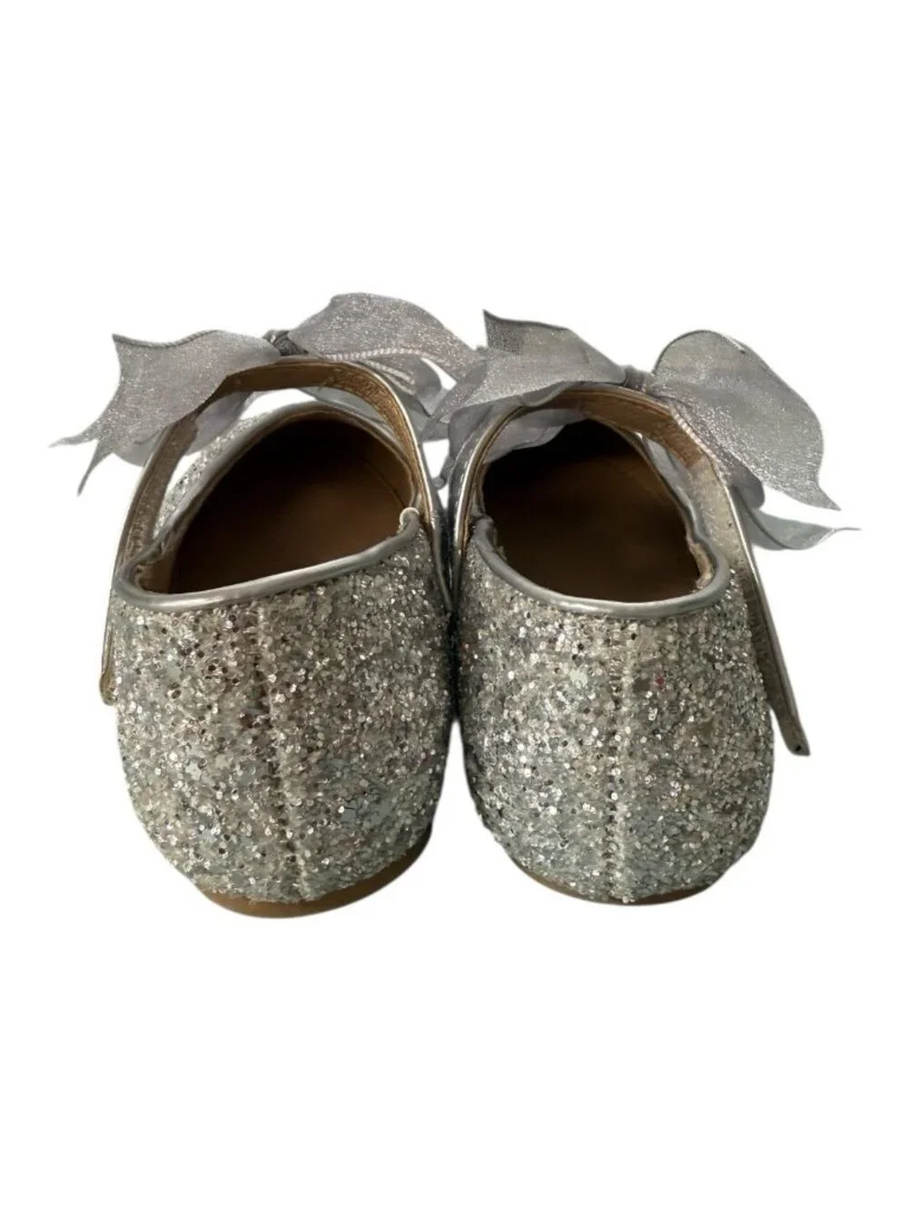 Kiderence Toddler Little Girl Glitter Ballet Flat~Sz 6M~Silver Bow Sparkle P7 15